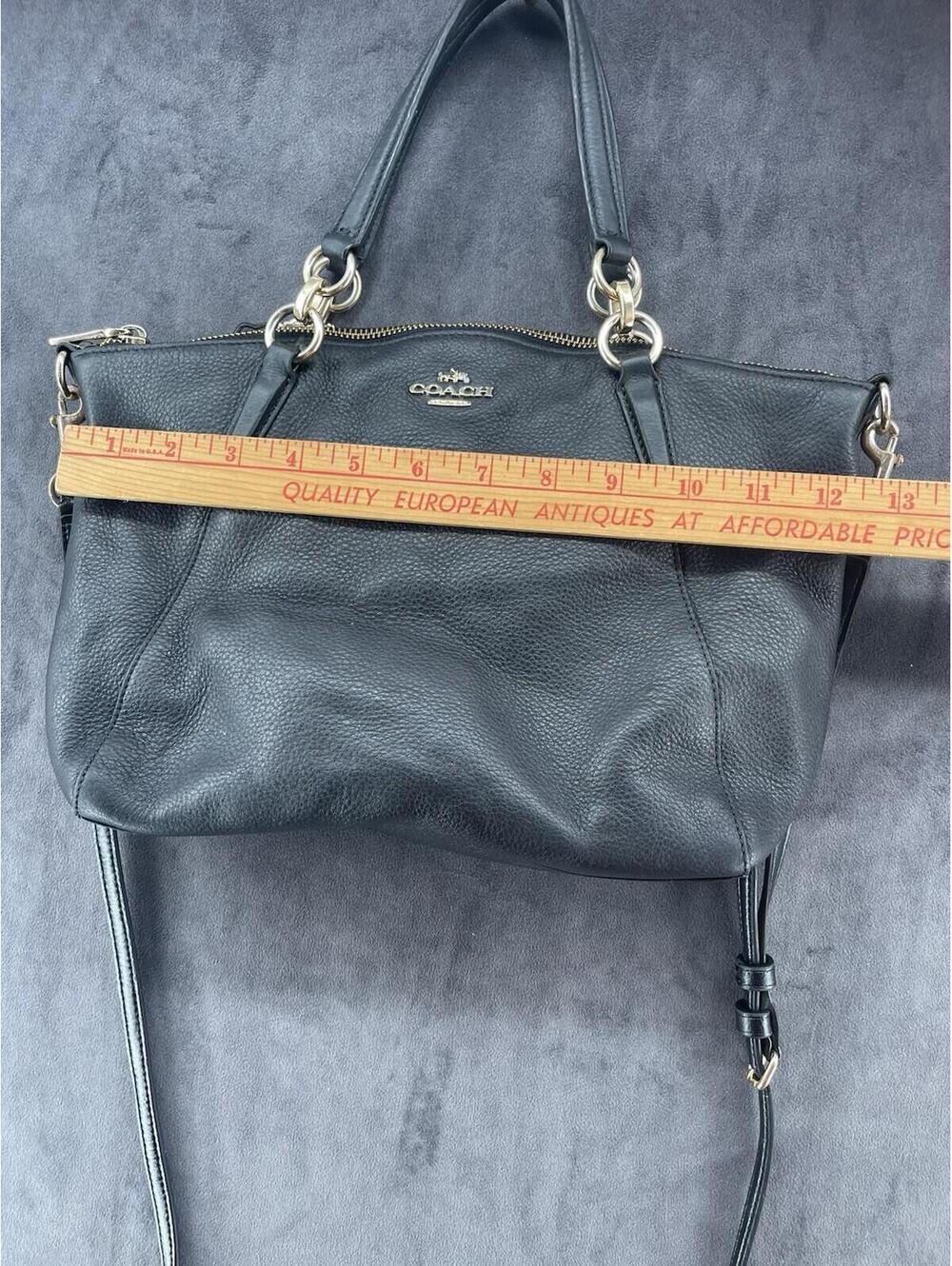 Coach Kelsey Black Pebbled Leather Crossbody Satchel Tote Bag Shoulder Purse - Picture 12 of 13